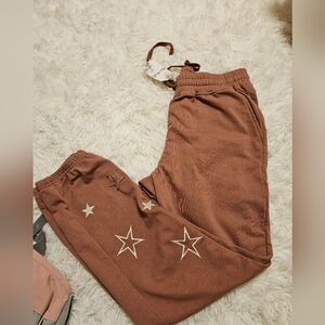 Hem & Thread Brown Star Embroidered Joggers